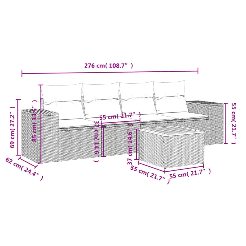 Loungeset van grijs materiaal met gepoedercoat staal afmetingen - Tuinsets