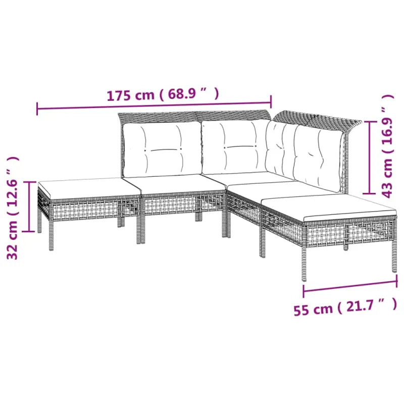 Loungeset van grijs materiaal met gepoedercoat staal afmetingen - Tuinsets