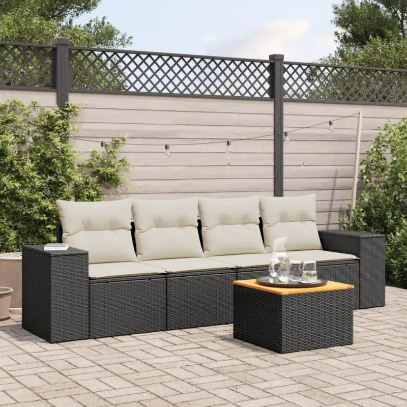 Loungeset van grijs materiaal met gepoedercoat staal afmetingen - Zwart en crème - Tuinsets