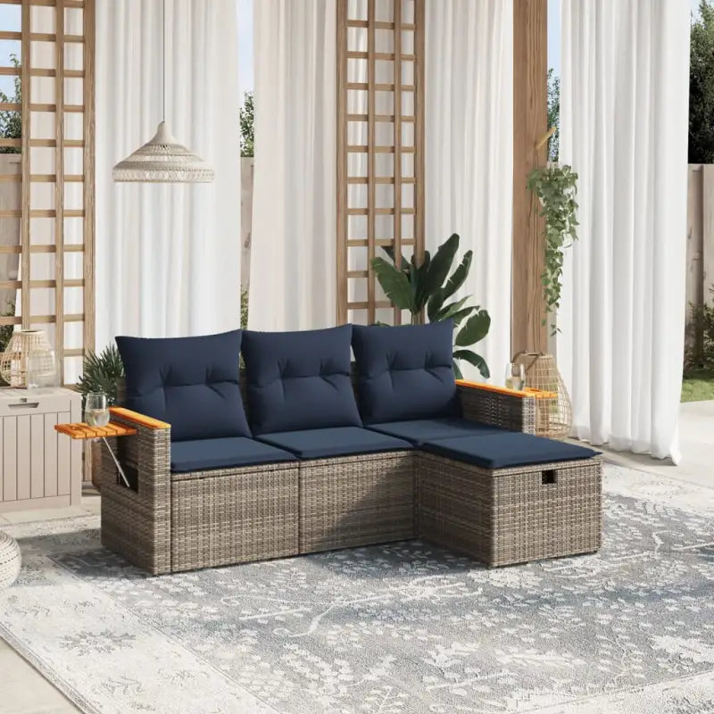 Loungeset van grijs materiaal met gepoedercoat staal en afmetingen - Tuinsets