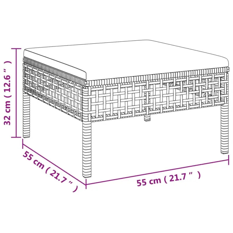 Loungeset van grijs materiaal met gepoedercoat staal en afmetingen - Tuinsets