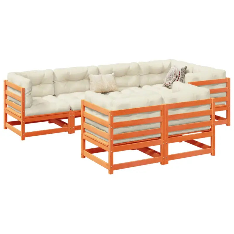 Loungeset van massief grenenhout met modulair ontwerp en comfortabele hoogte rugleuning - Wasbruin / Ja - Tuinsets