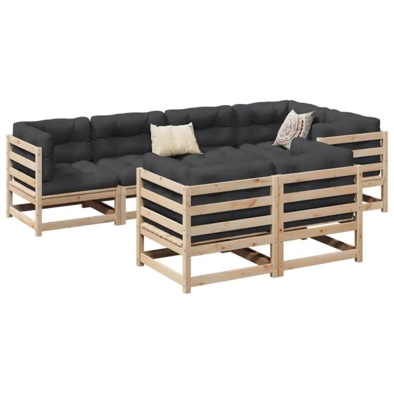 Loungeset van massief grenenhout met modulair ontwerp en comfortabele hoogte rugleuning - Natuurlijk grenenhout
