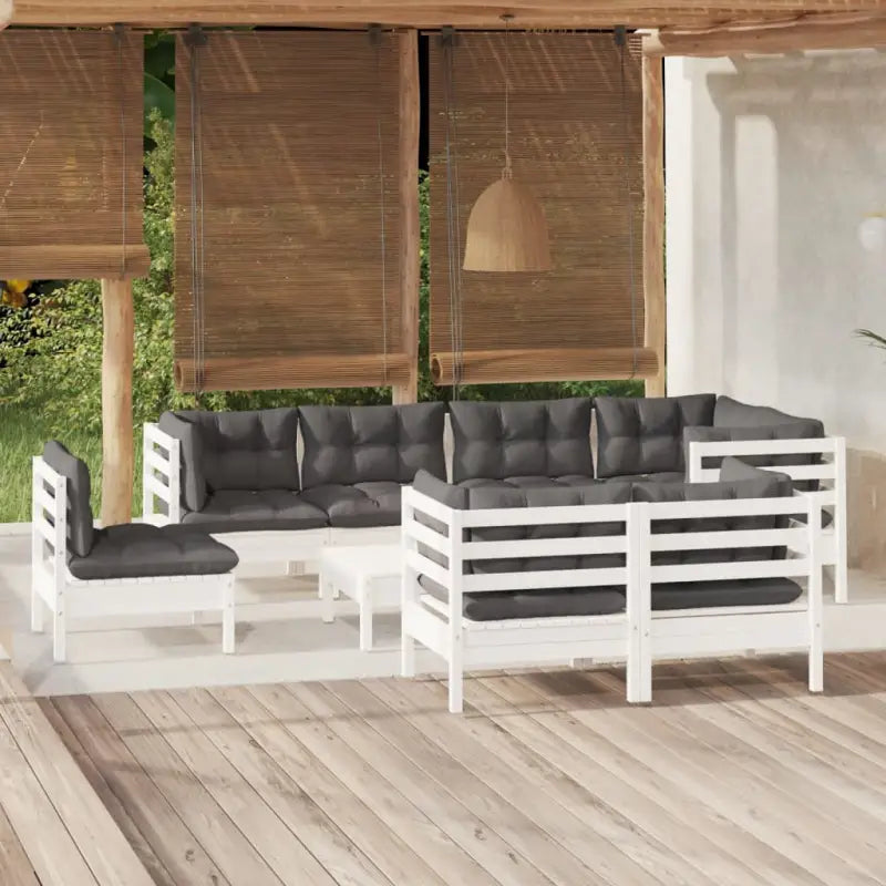 Loungeset van massief grenenhout met voetenbank en tafel voor tuinplezier - Wit - Tuinsets
