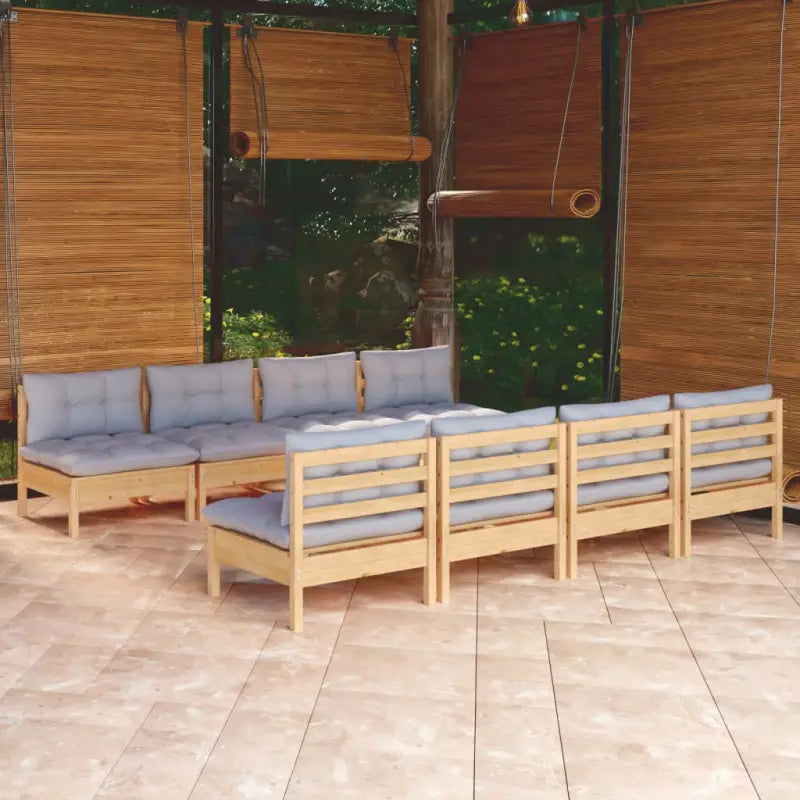 Loungeset van massief grenenhout met voetenbank en tafel voor tuin ontspanning - Bruin en grijs - Tuinsets