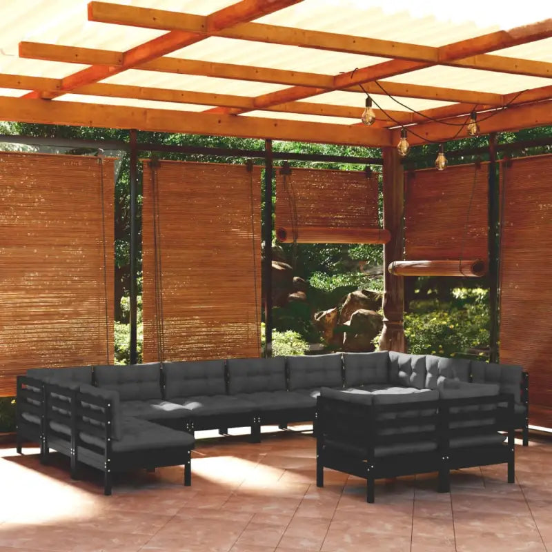 Loungeset van massief grenenhout voor ontspannen tuinplezier - Zwart - Tuinsets