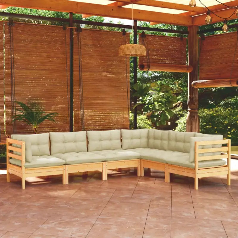 Loungeset van massief grenenhout voor tuin en ontspanning - Bruin en crème - Tuinsets