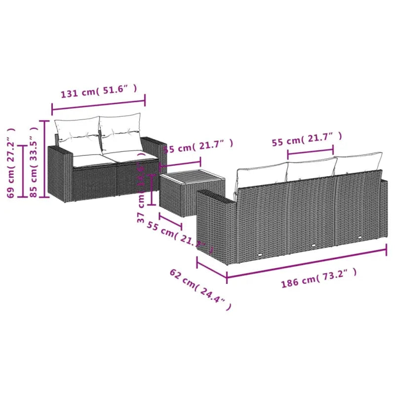 Loungeset van poly rattan en gepoedercoat staal voor tuin of terras - Tuinsets