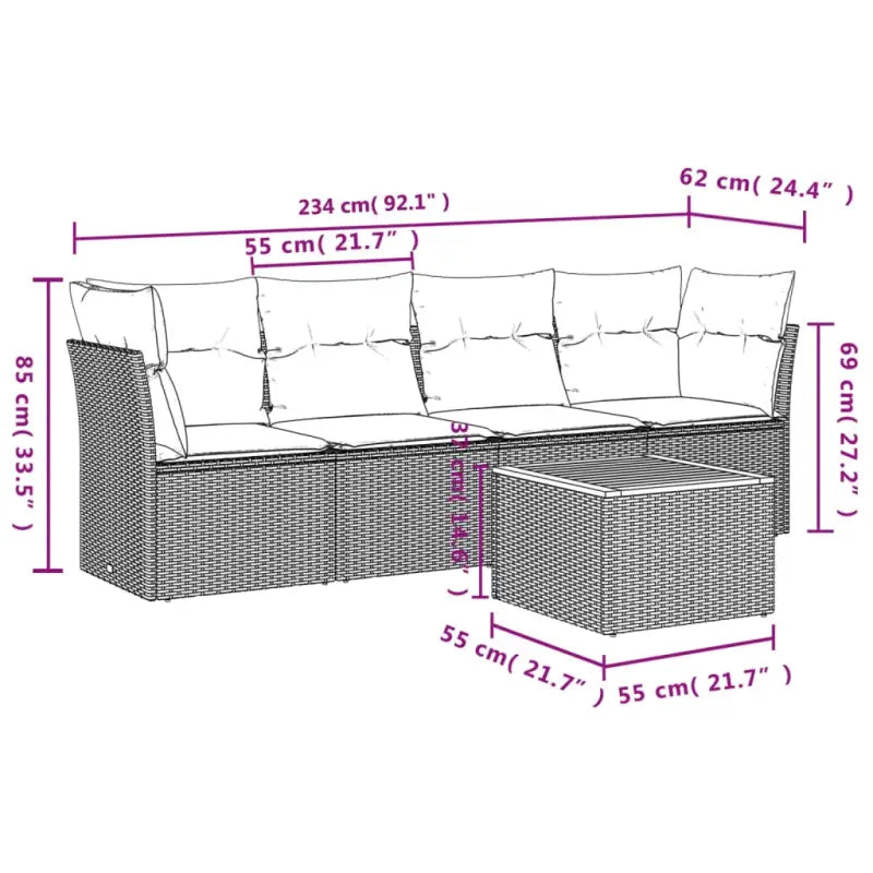 Loungeset van poly rattan en gepoedercoat staal voor tuin of terras - Tuinsets