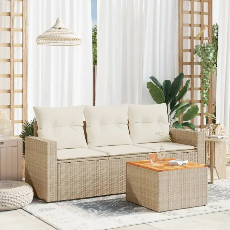 Loungeset van poly rattan met gepoedercoat staal voor tuin en terras - beige en crèmekleurig - Tuinsets