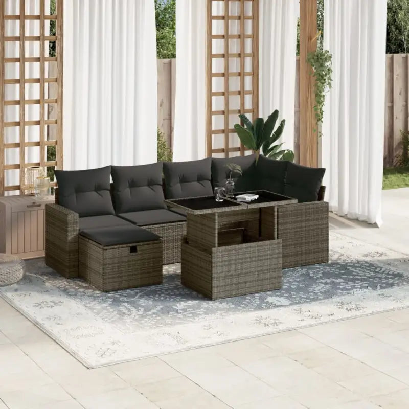 Loungeset van zwart gepoedercoat staal voor buiten optimaal comfort - Grijs / zonder opbergruimte - Tuinsets