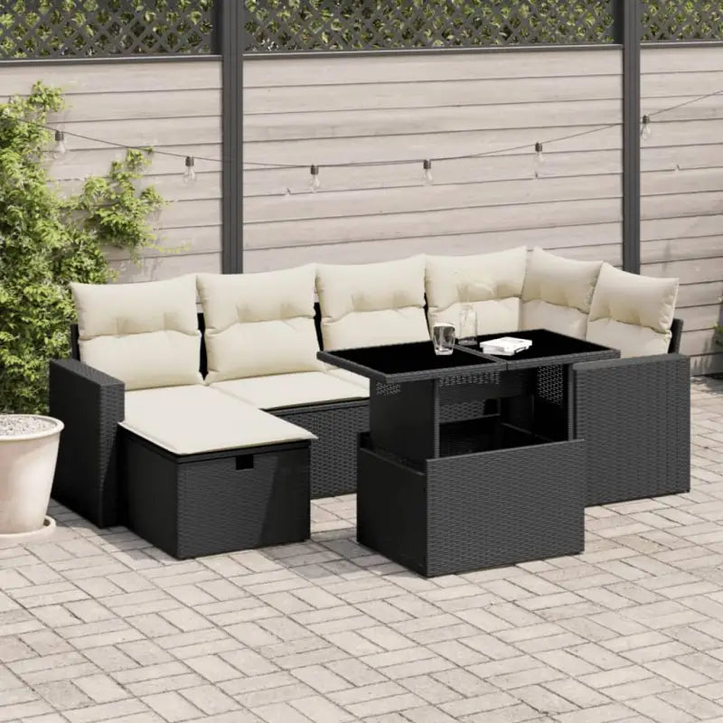 Loungeset van zwart gepoedercoat staal voor buiten optimaal comfort - Zwart en crème / zonder opbergruimte - Tuinsets