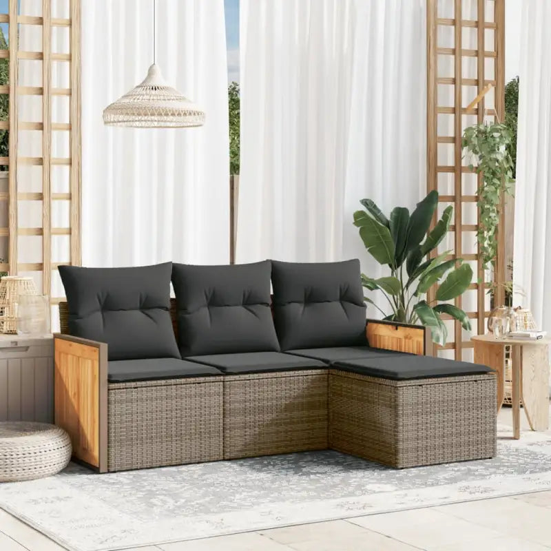 Loungeset van zwart materiaal en gepoedercoat staal voor buiten plezier - Grijs / Zonder tafel - Tuinsets