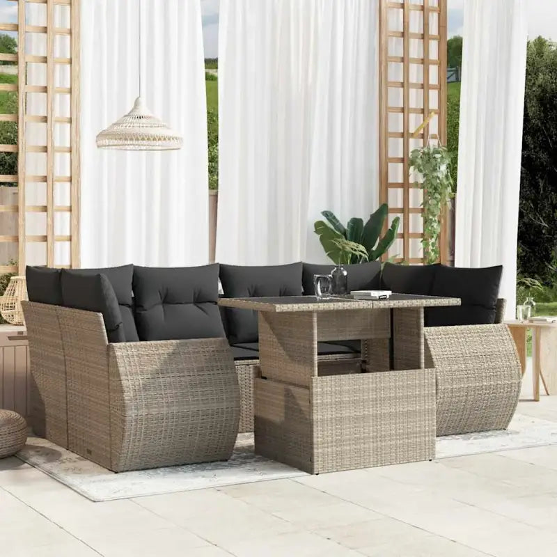 Loungeset van zwart materiaal en gepoedercoat staal voor buiten - Lichtgrijs / zonder opbergruimte - Tuinsets