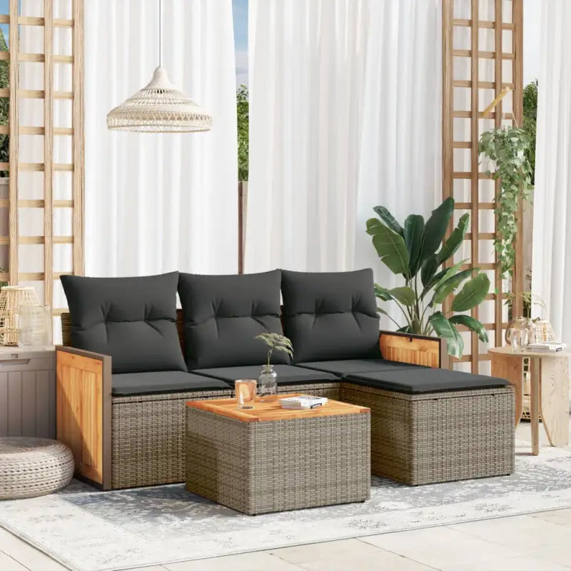 Loungeset van zwart materiaal en gepoedercoat staal voor buiten plezier - Grijs / Met tafel - Tuinsets