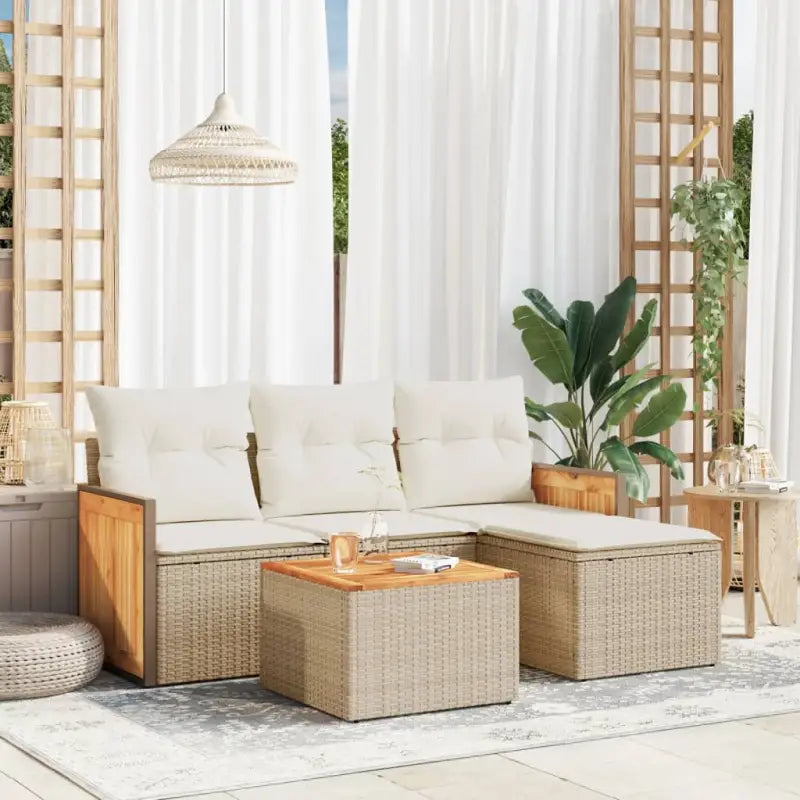 Loungeset van zwart materiaal en gepoedercoat staal voor buiten plezier - beige en crèmekleurig / Met tafel - Tuinsets
