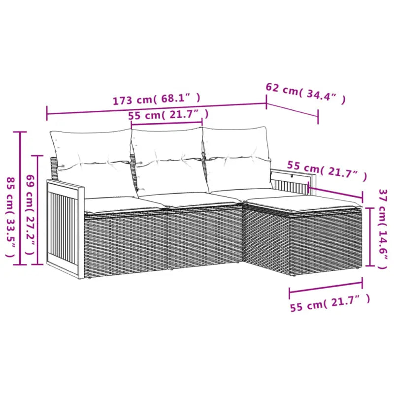 Loungeset van zwart materiaal en gepoedercoat staal voor buiten plezier - Tuinsets