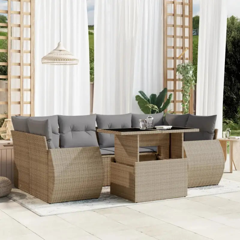 Loungeset van zwart materiaal en gepoedercoat staal voor buiten - Beige en grijs / zonder opbergruimte - Tuinsets