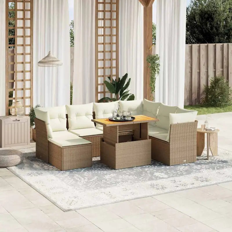 Loungeset van zwart materiaal en gepoedercoat staal voor buiten - beige en crèmekleurig / 3x hoek + 3x midden
