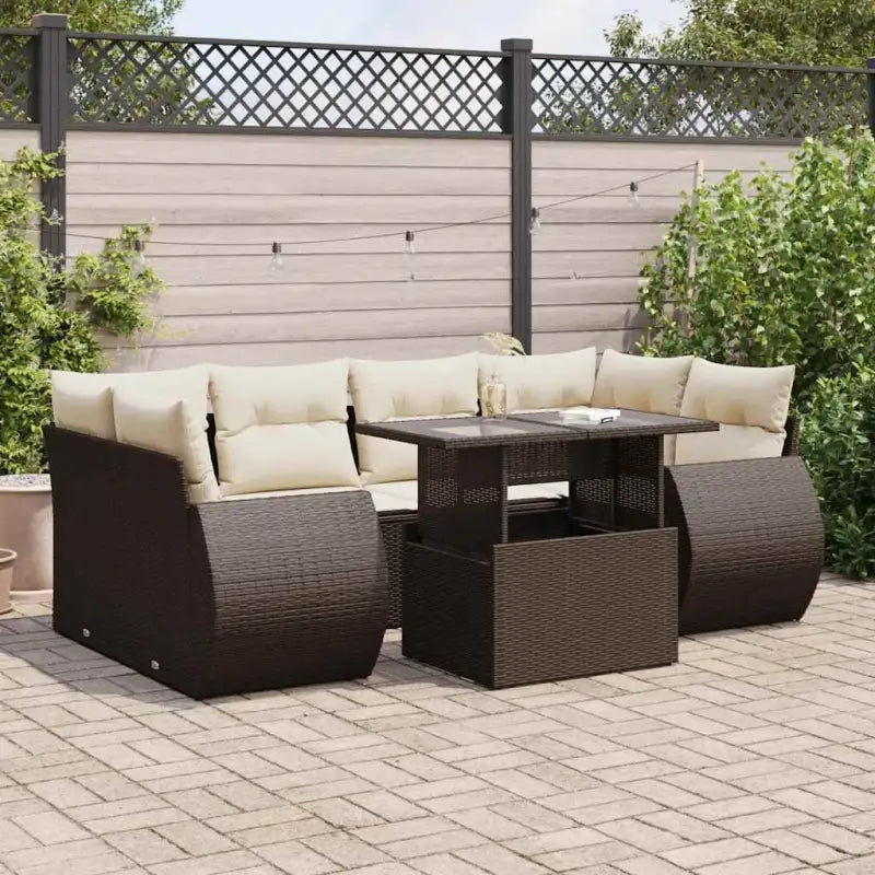 Loungeset van zwart materiaal en gepoedercoat staal voor buiten - Bruin en crème / met opbergruimte - Tuinsets