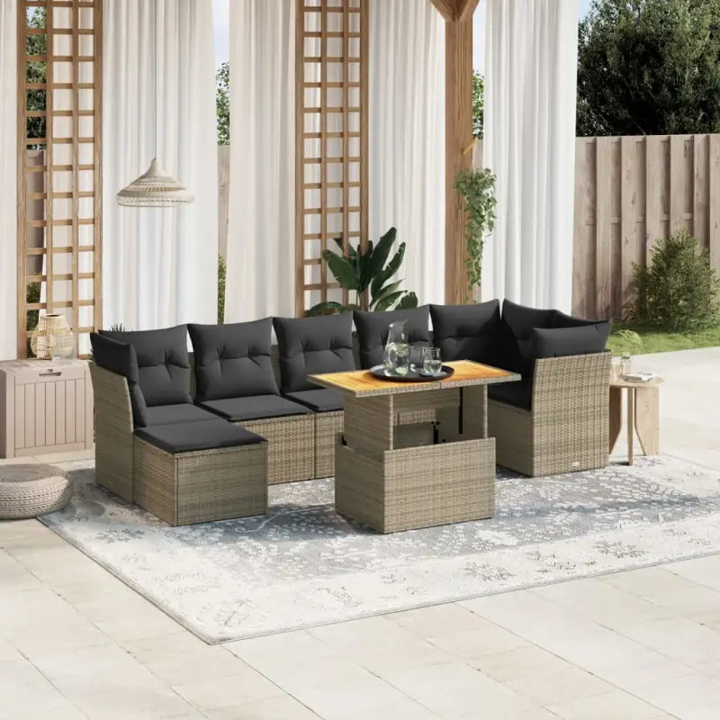 Loungeset van zwart materiaal en gepoedercoat staal voor buiten - grijs en donkergrijs / 3x midden + 3x hoek