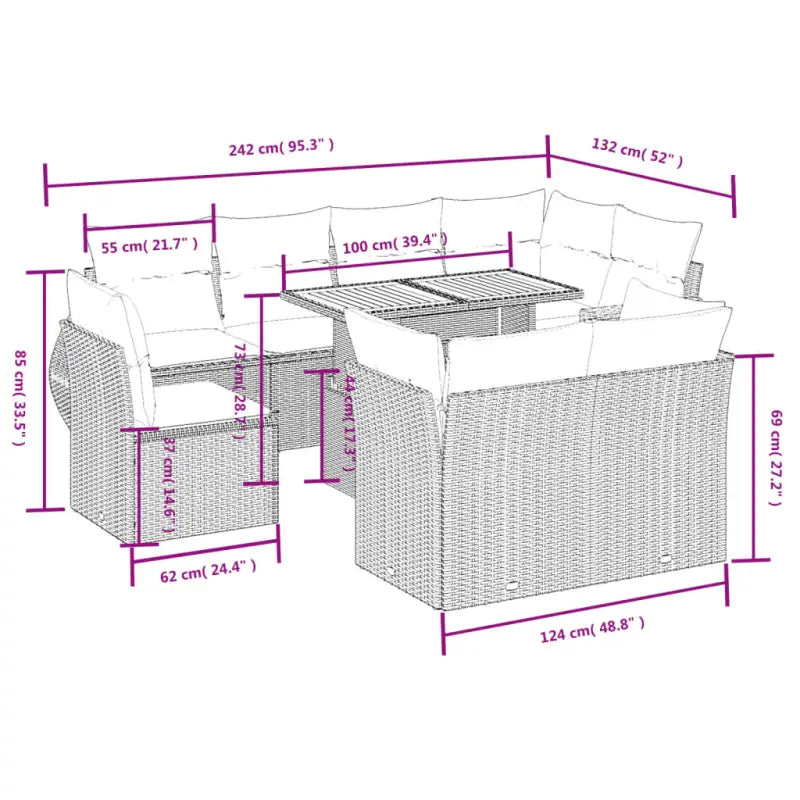 Loungeset van zwart materiaal en gepoedercoat staal voor je tuin - Tuinsets
