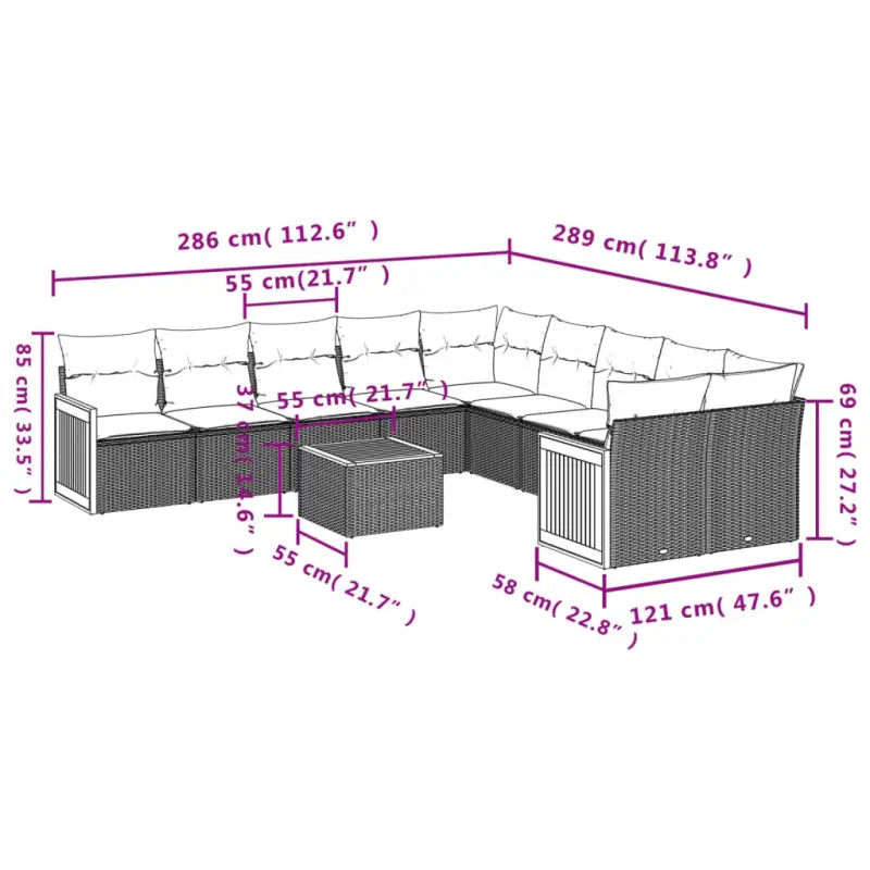 Loungeset van zwart materiaal en gepoedercoat staal voor tuin of terras - Tuinsets