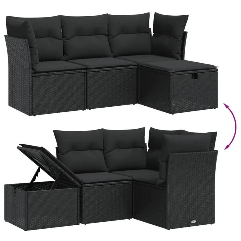 Loungeset van zwart materiaal en gepoedercoat staal voor tuin of terras - Tuinsets