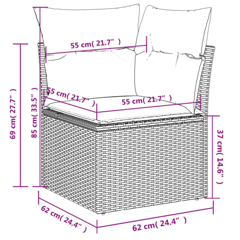 Loungeset van zwart materiaal en gepoedercoat staal voor tuin of terras - Tuinsets