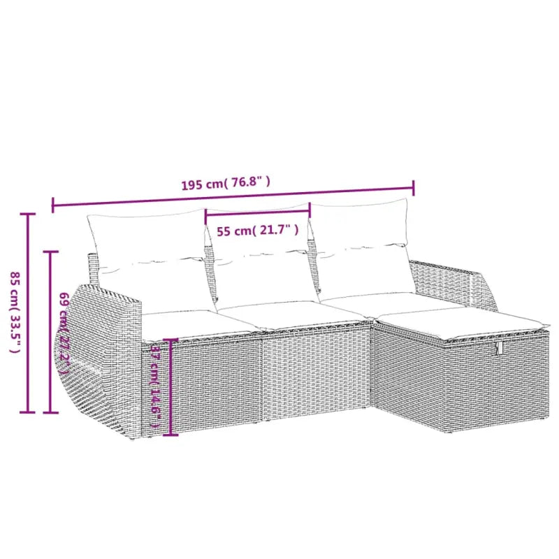 Loungeset van zwart materiaal en gepoedercoat staal voor tuin of terras - Tuinsets