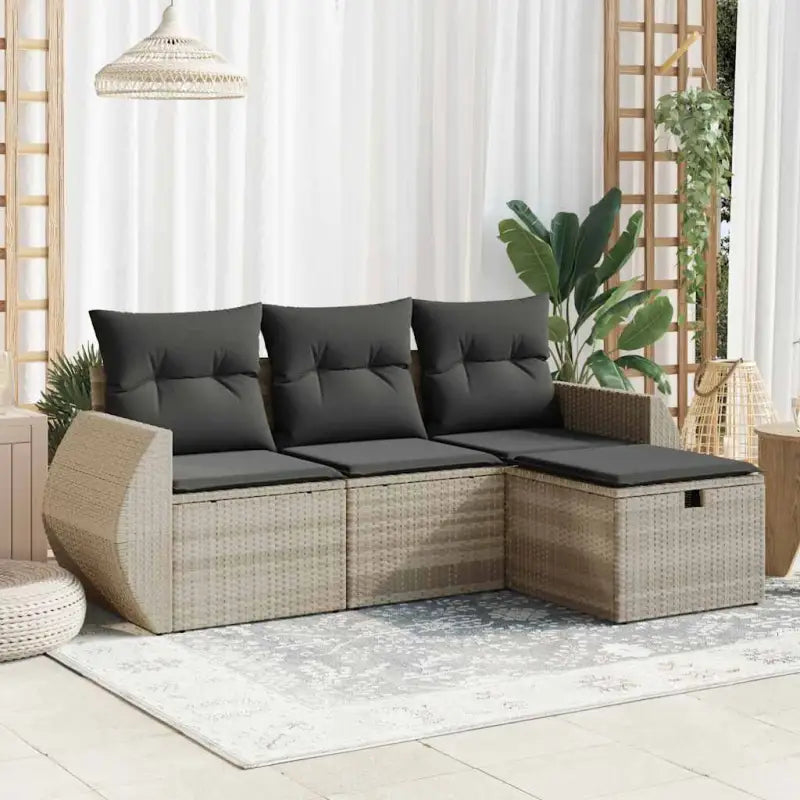 Loungeset van zwart materiaal en gepoedercoat staal voor tuin of terras - Lichtgrijs / met opbergruimte - Tuinsets
