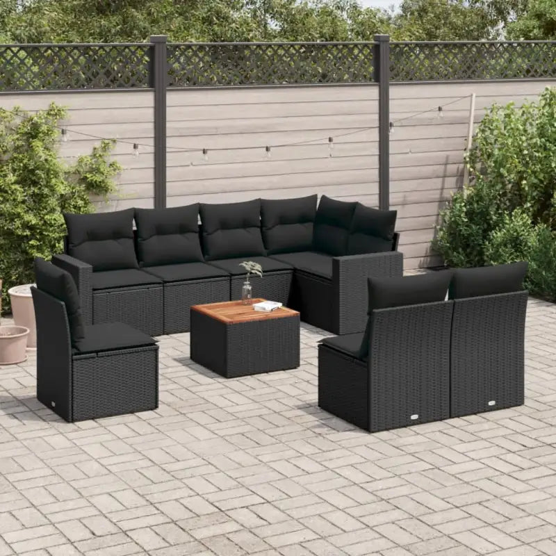 Loungeset van zwart materiaal met gepoedercoat staal en afmetingen - Zwart - Tuinsets