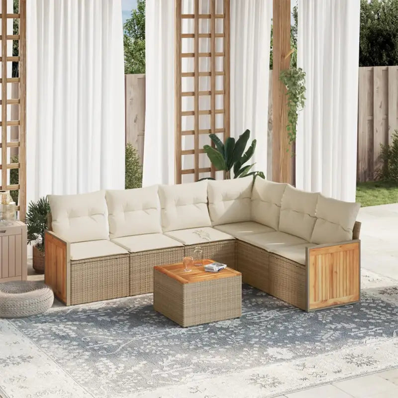 Loungeset van zwart materiaal met gepoedercoat staal en goede afmetingen - beige en crèmekleurig / Met tafel - Tuinsets
