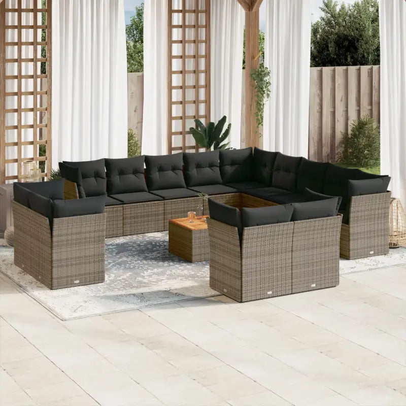 Loungeset van zwart materiaal met gepoedercoat staal en passende afmetingen - Grijs - Tuinsets
