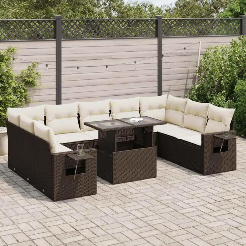 Loungeset van zwart materiaal met gepoedercoat staal en perfecte afmetingen - Bruin en crème / met opbergruimte