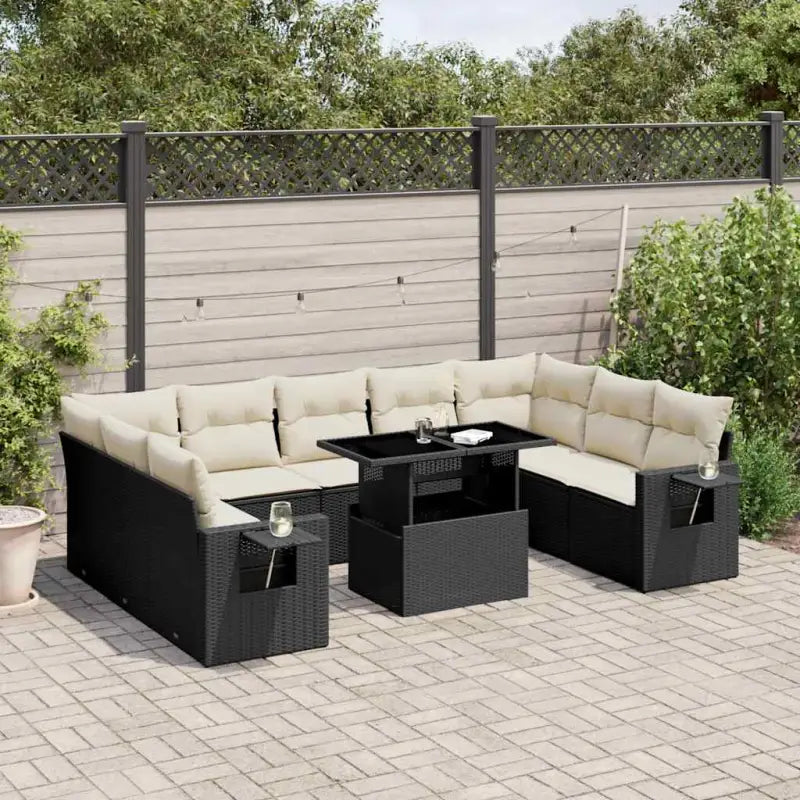 Loungeset van zwart materiaal met gepoedercoat staal en perfecte afmetingen - Zwart en crème / zonder opbergruimte