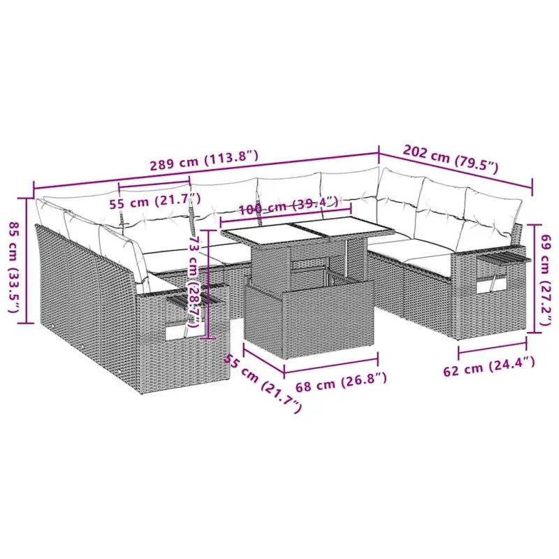 Loungeset van zwart materiaal met gepoedercoat staal en perfecte afmetingen - Tuinsets