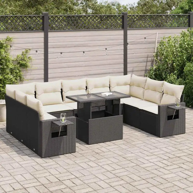 Loungeset van zwart materiaal met gepoedercoat staal en perfecte afmetingen - Zwart en crème / met opbergruimte