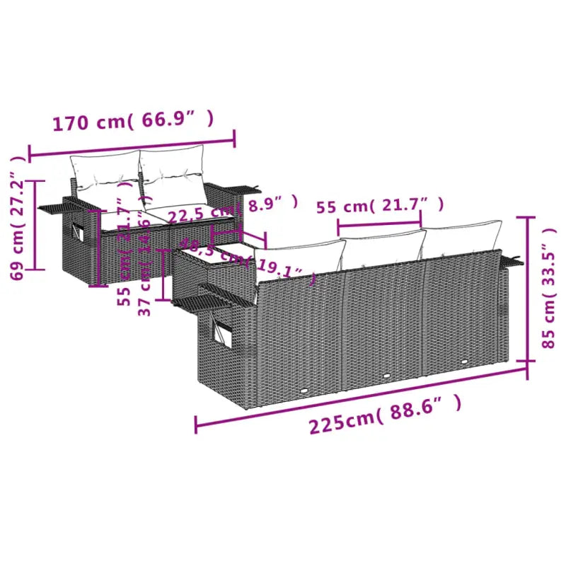 Loungeset voor de tuin van grijs materiaal met gepoedercoat staal - Tuinsets