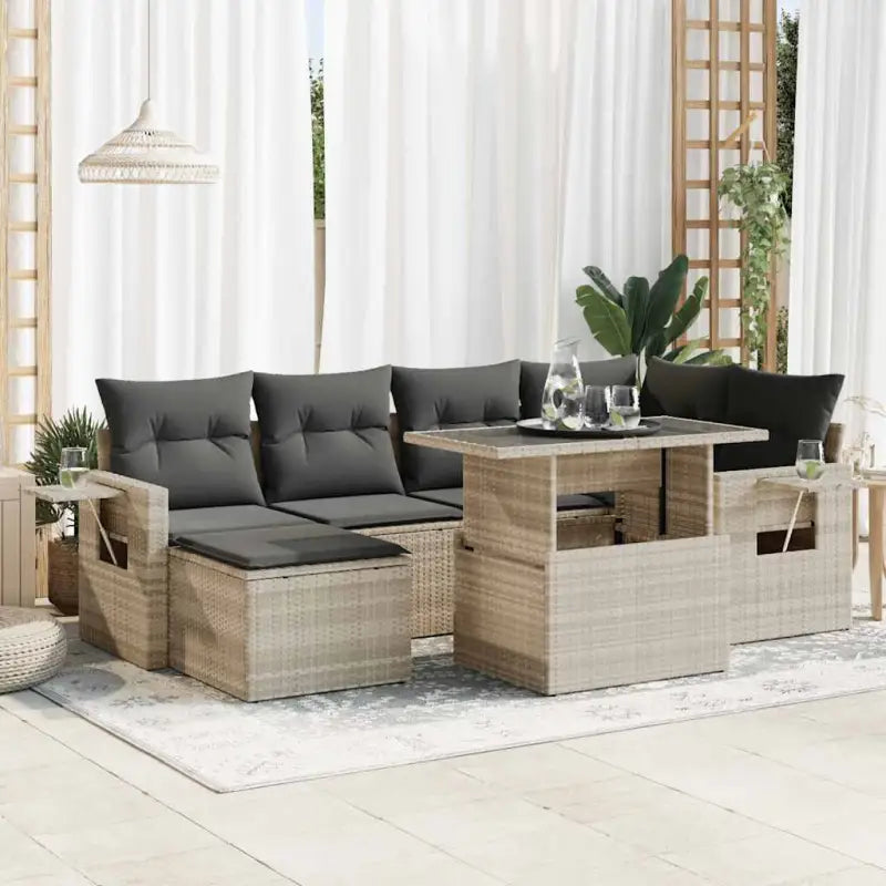 Loungeset voor tuin met beige materiaal en gepoedercoat staal - Lichtgrijs / met opbergruimte - Tuinsets