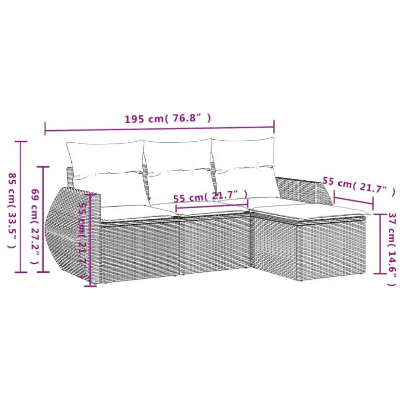 Loungeset voor tuin met beige materiaal en gepoedercoat staal afmetingen - Tuinsets