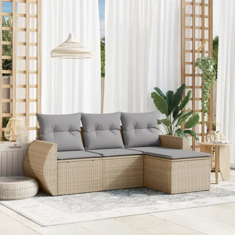 Loungeset voor tuin met beige materiaal en gepoedercoat staal afmetingen - Beige en grijs / Zonder tafel - Tuinsets