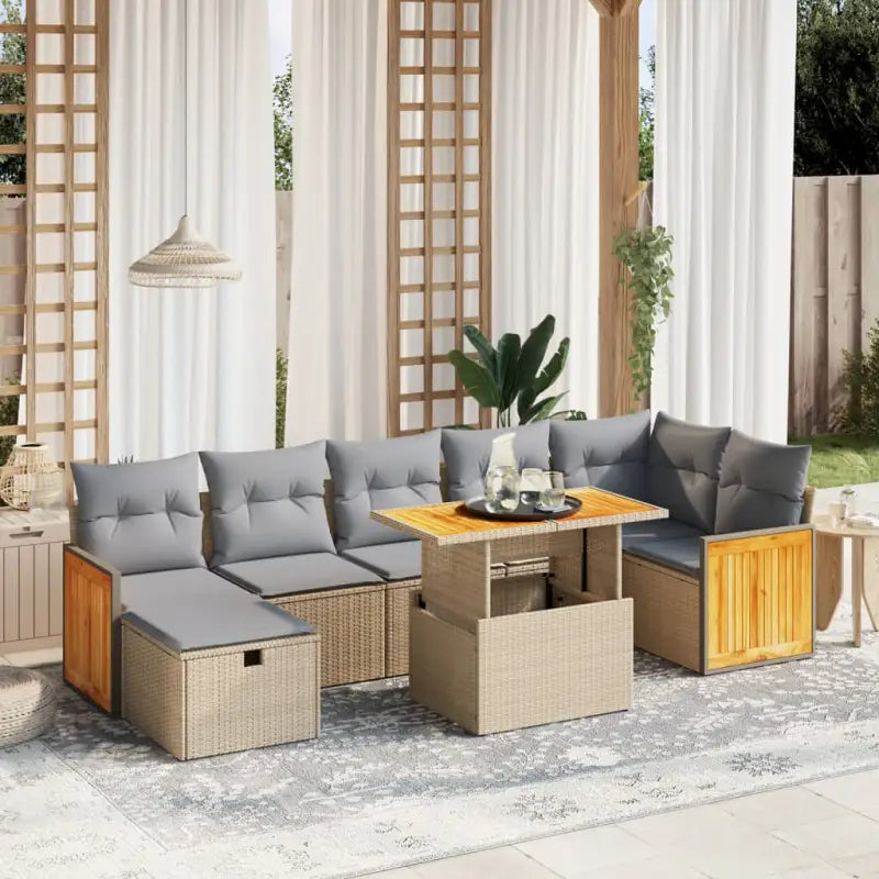 Loungeset voor tuin met grijs materiaal en gepoedercoat staal afmetingen - Beige en grijs / zonder opbergruimte