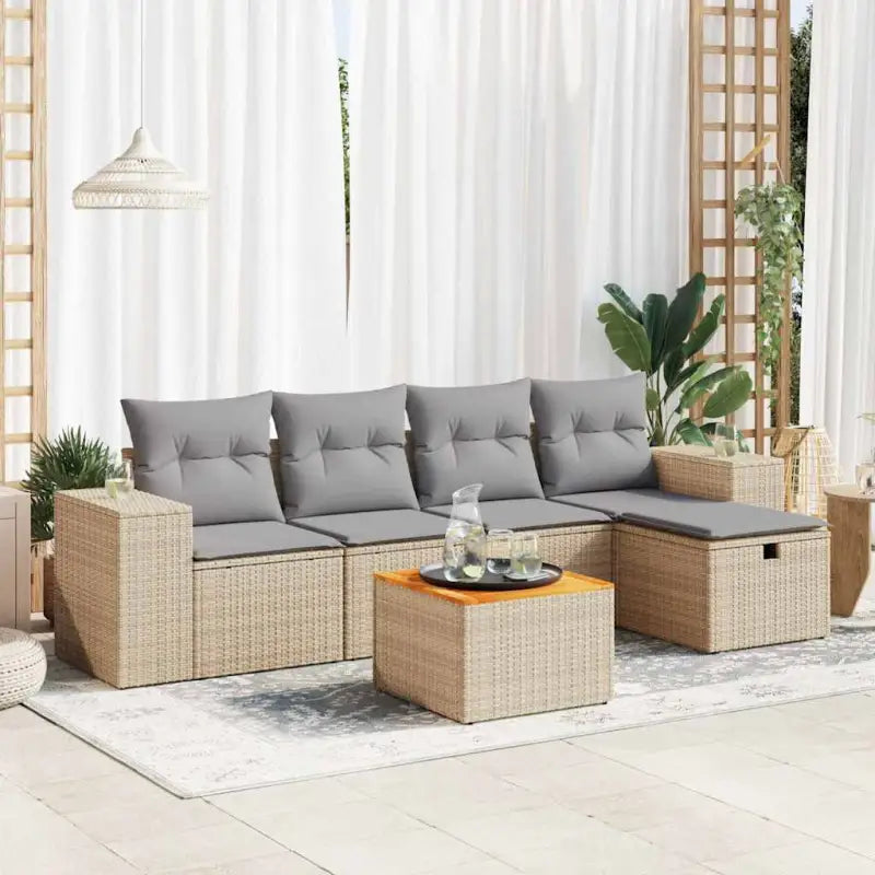 Loungeset voor tuin met grijs materiaal en gepoedercoat staal afmetingen - Beige en grijs / met opbergruimte - Tuinsets