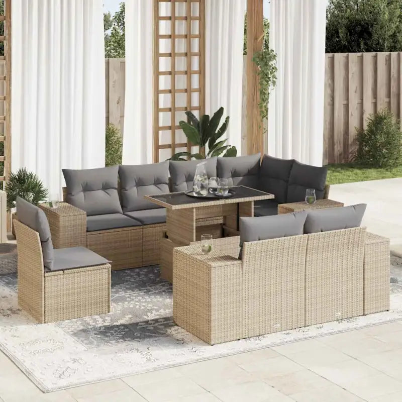 Loungeset voor tuin met grijs materiaal en gepoedercoat staal afmetingen - Beige en grijs / met opbergruimte - Tuinsets