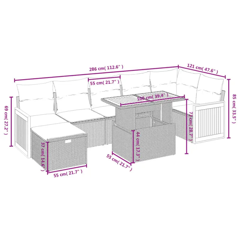 Loungeset voor tuin met grijs materiaal en gepoedercoat staal afmetingen - Tuinsets