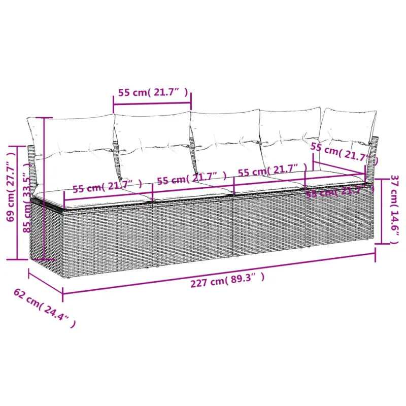 Loungeset voor tuin met grijs materiaal en gepoedercoat staal afmetingen - Tuinsets