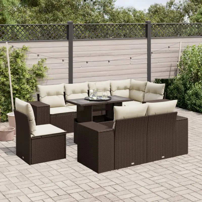 Loungeset voor tuin met grijs materiaal en gepoedercoat staal afmetingen - Bruin en crème / zonder opbergruimte