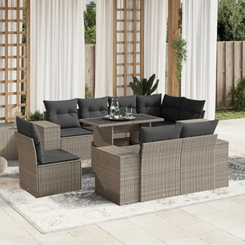 Loungeset voor tuin met grijs materiaal en gepoedercoat staal afmetingen - Lichtgrijs / zonder opbergruimte - Tuinsets