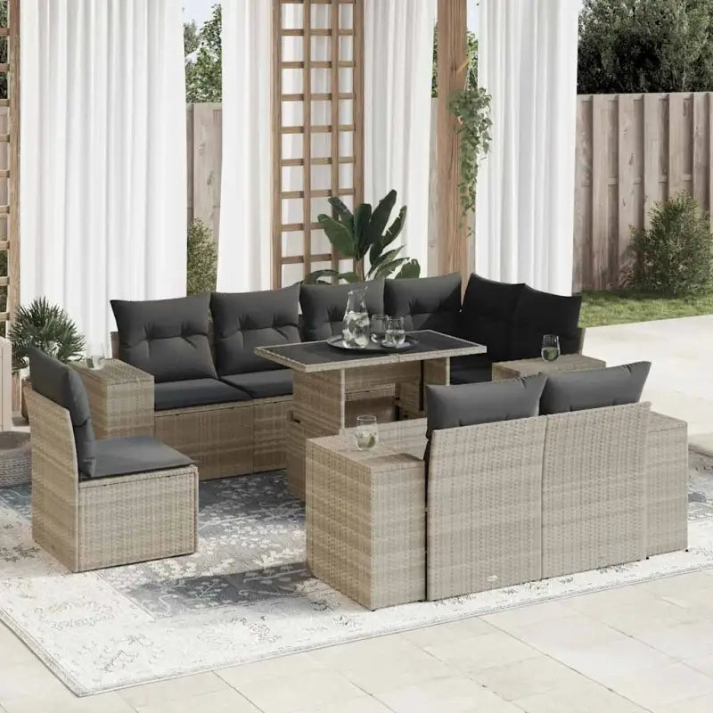 Loungeset voor tuin met grijs materiaal en gepoedercoat staal afmetingen - Lichtgrijs / met opbergruimte - Tuinsets